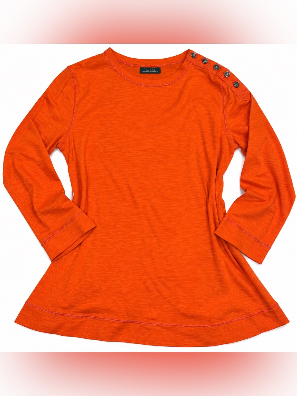 Ralph Lauren Bright Orange Button-Shoulder Long Sleeve Tee XS